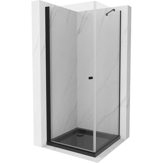 Mexen Pretoria Paroi de douche basculante 80 x 80 cm, transparente, noire + receveur de douche Flat, noir - 852-080-080-70-00-4070B