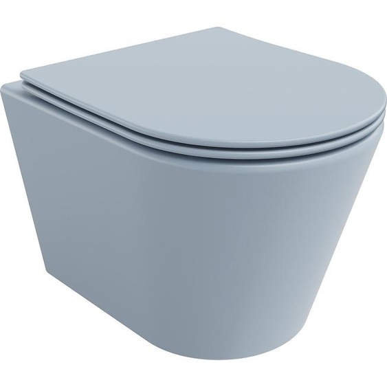 Mexen Rico Cuvette de WC sans rebord avec plaque mince à chute lente, duroplast, gris-bleu mat - 30724069