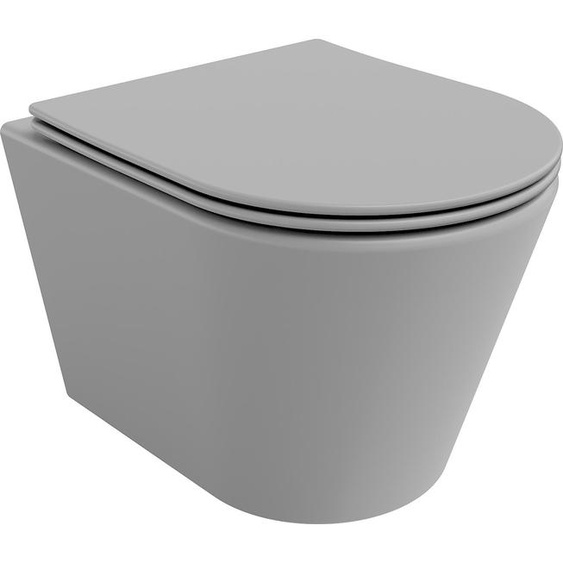Mexen Rico Cuvette de WC sans rebord avec plaque mince à chute lente, duroplast, gris clair mat - 30724061