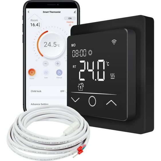 Mi-750 noir Thermostat intelligent WiFi avec sonde de sol externe
