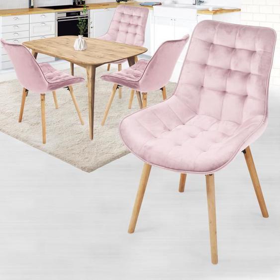 MIADOMODO® Chaise de Salle à Manger en Velours - Lot de 4, Rose - Chaise Scandinave pour Salon, Chambre, Cuisine, Bureau
