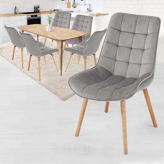 MIADOMODO® Chaise de Salle à Manger en Velours - Lot de 6, Gris Clair - Chaise Scandinave pour Salon, Chambre, Cuisine, Bureau