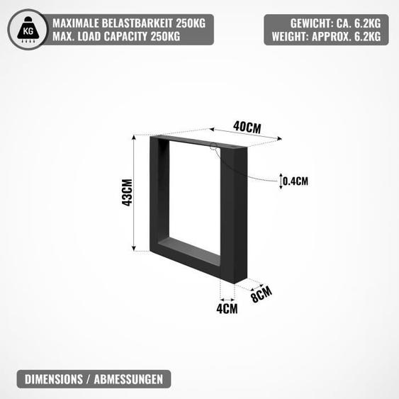 MIADOMODO® Pieds de Table - Style Industriel, Rectangulaire, 40 x 43 cm, Acier, Noir - Pieds de Table à Manger, de Bureau