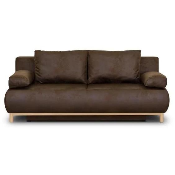 MIKA Canapé-lit 3 places - Tissu en cuir vintage marron foncé - Rangement - 192 x 84 x 93 cm