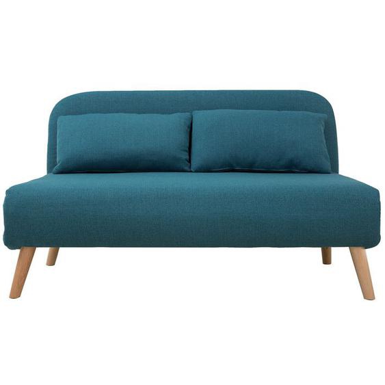 Chauffeuse 2 places convertible en tissu bleu canard et bois clair AMIKO