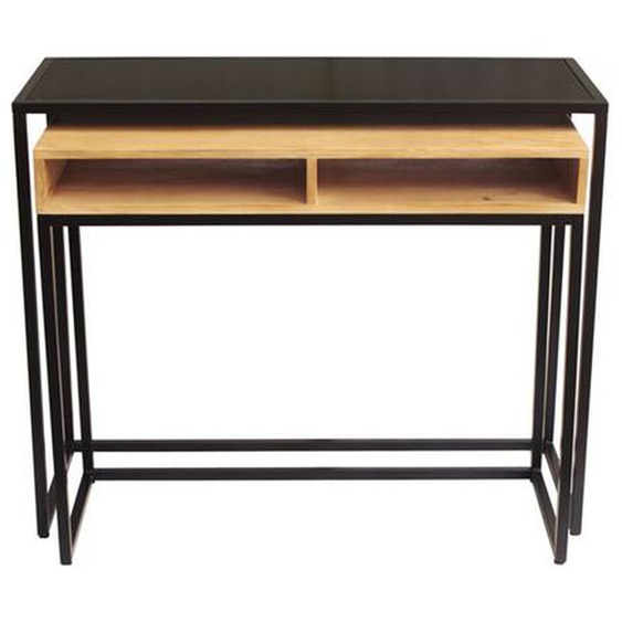 Console bureau dappoint avec rangements casiers en bois manguier massif et métal noir L100 cm YPKA