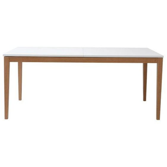 Table à manger scandinave extensible blanche pieds bois rectangulaire L180-260 cm DELAH