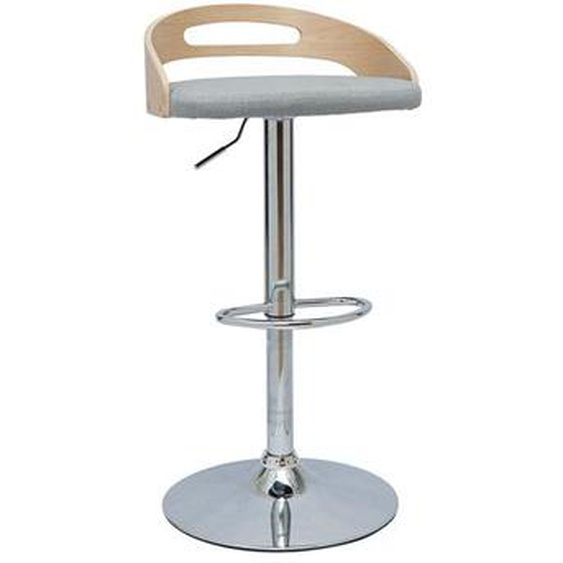 Tabouret de bar réglable design bois clair et tissu gris clair MANO