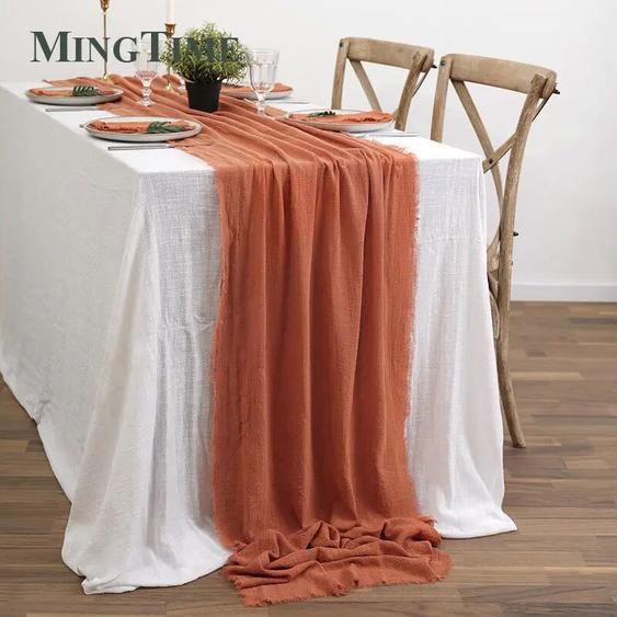 MINGTIME Chemins de Table Rustiques en Gaze de Coton, Toile de Jute, Rétro, Bavure, Bergame, Fournitures de Mariage, Lin, Maison, Décorations de Noël
