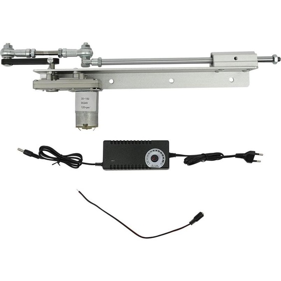 Mini actionneur linéaire télescopique - filetage M8 - DC24V - course 3-15 cm réglable - poussée 1-10 kg - bras pivotant 125 mm - EU/US plug - Silver