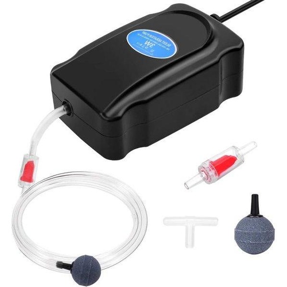 Mini-aérateur pour aquarium - Pompe à oxygène - Kit de pompe à air - avec clapet anti-retour - comprenant un tuyau en silicone, une pierre à air et un raccord en T - pour petits aquariums jusquà 300 litres