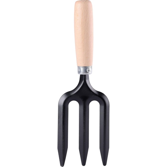 Mini-fourche de jardin Garronda avec manche en hêtre pour le jardin GD-0005 (fourche de jardin, noire)
