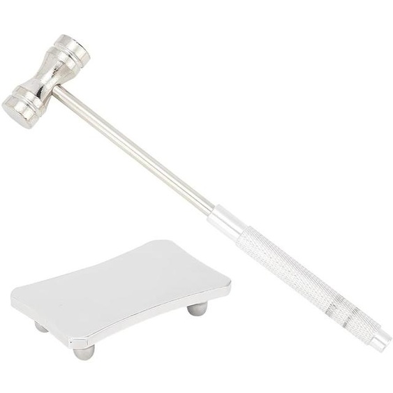 Mini-marteau en acier inoxydable, dimensions : 16 x 3,4 x 1,4 cm + plaque en acier, dimensions : 4 x 6,1 x 1,3 cm