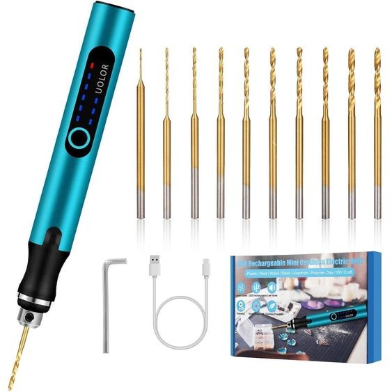 Mini-perceuse électrique rechargeable, 3 vitesses, avec 10 mèches pour résine, bijoux, plastique et bois