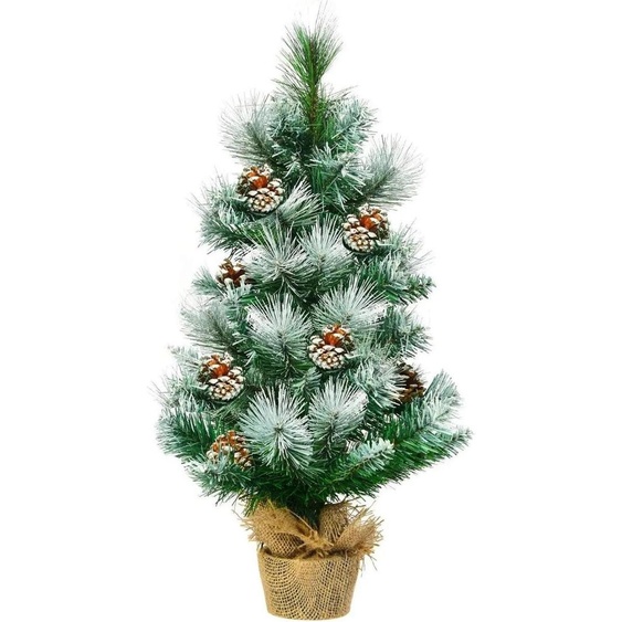 Mini sapin de Noël artificiel - Sapin de Noël de table - 60 cm - Socle en ciment - Avec pommes de pin - Vert