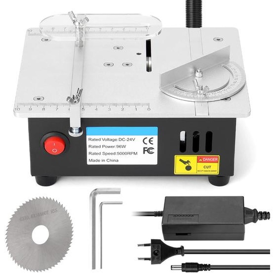 Mini scie circulaire de table 96W, 7 positions de coupe électrique réglable, alimentation de bureau