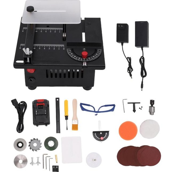 Mini-scie circulaire de table portable, sans fil avec batterie lithium-ion, profondeur de coupe de 16 mm, réglage de langle à 90°, 4 lames pour les projets de bricolage avec des modèles en bois, des circuits imprimés, du plastique, de lacrylique, du bois
