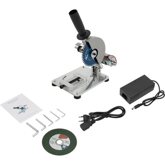 Mini-scie circulaire de table pour le bois et le métal - Scie à onglets - Lame de scie Ø 10,16 cm - Vitesse de rotation 9 000 tr/min - Profondeur de coupe 2,9 cm - Angle donglet 0–45° - Prise UE - Noir/argent