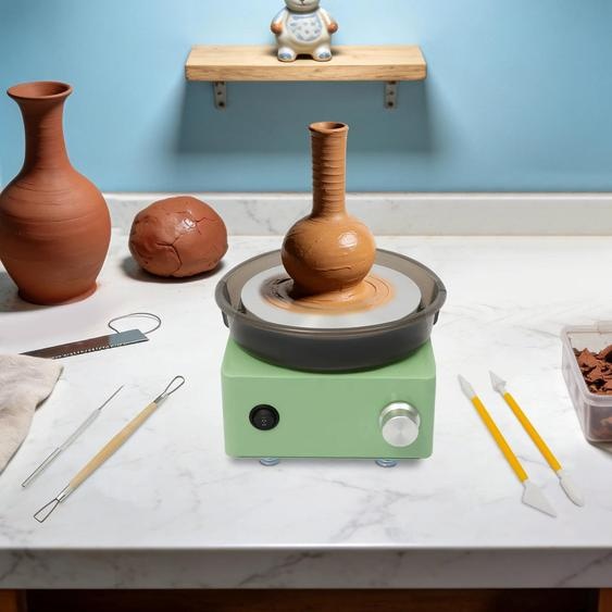 Mini tour de potier - Tour électrique pour céramique - Vitesse réglable - Plateau de 15 cm - Kit - Version compacte de table - Matériaux : acier au carbone, PP, caoutchouc