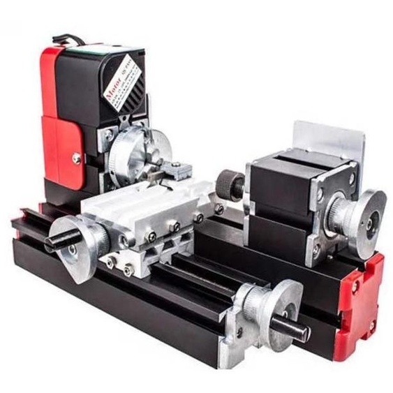 Mini-tour - Tour détabli horizontal - 12 V CC, 24 W - 20 000 tr/min - Pour le bois, le plastique et les métaux tendres - Prise européenne - Rose