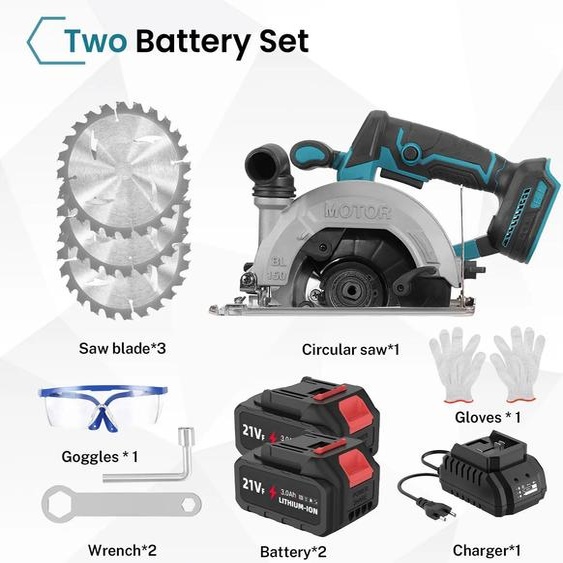Mini-tronçonneuse sans balais - Tronçonneuse sans fil 15 cm - Affichage numérique - Compatible avec les batteries 18 V - 2 batteries incluses - Rouge carmin