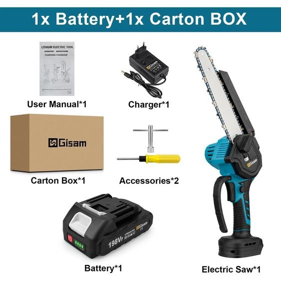 Mini-tronçonneuse - Scie à élaguer - 20 cm - Moteur sans balais - Sans fil - 1 batterie - Compatible 18 V - Blanc