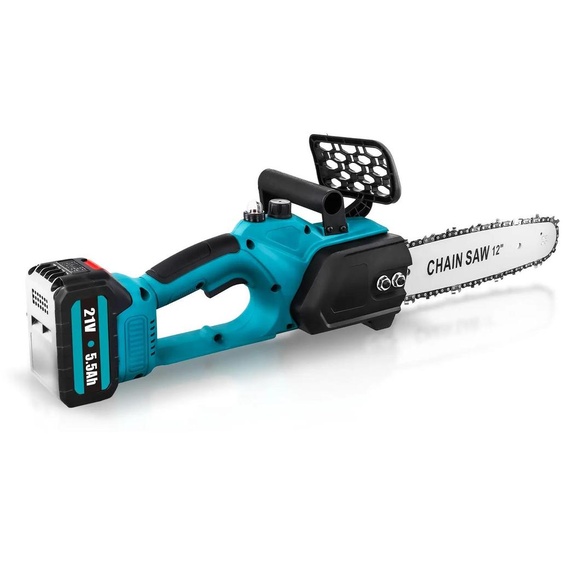 Mini tronçonneuse - Tronçonneuse sans fil de 30 cm - Fonctionne sur batterie - Rechargeable - Portative - Sans batterie - Avec prise européenne