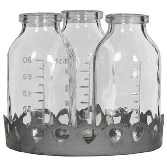 Mini-vases Set verre bouteilles Décor de table vintage Plateau métallique Ø11,5