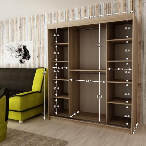 MINIO Armoire 180 cm MONACO Blanc / Chêne Sonoma