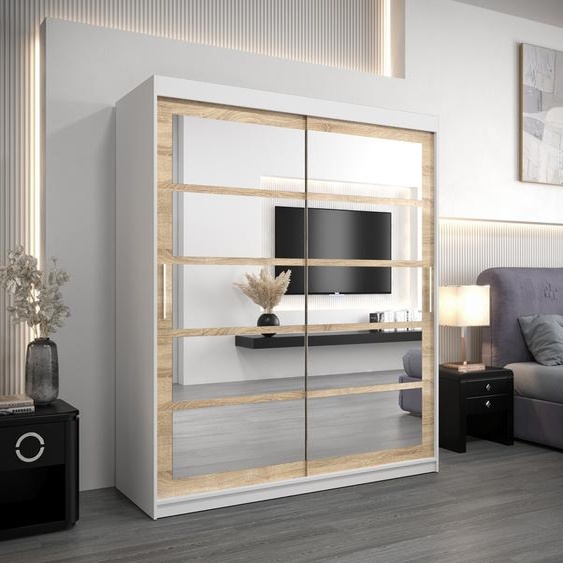 MINIO Armoire 180 cm ROMA 2 Blanc / Chêne Sonoma