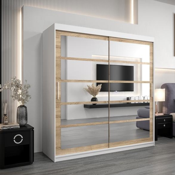 MINIO Armoire 200 cm ROMA 2 Blanc / Chêne Sonoma