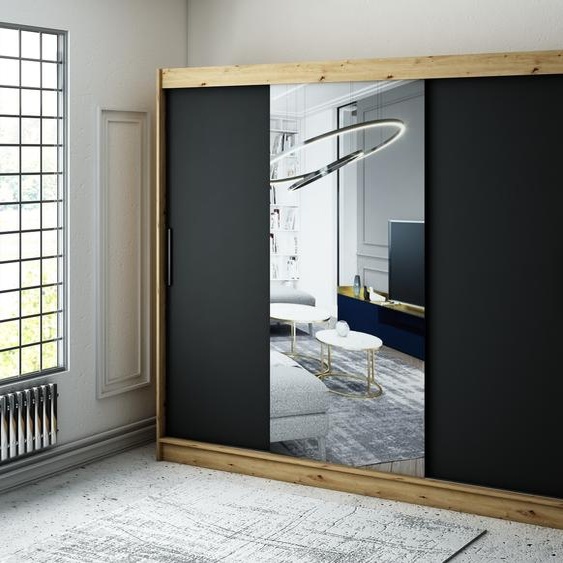 MINIO Armoire 250 cm LETO T1 Noir mat / Chêne Artisan