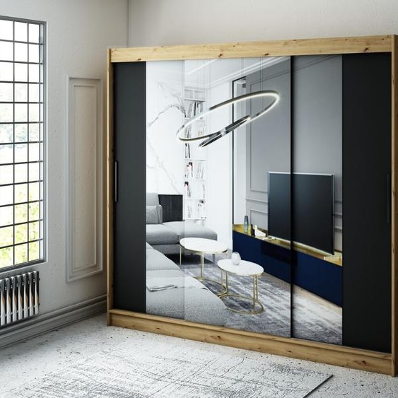 MINIO Armoire 250 cm LETO T2 Noir mat / Chêne Artisan