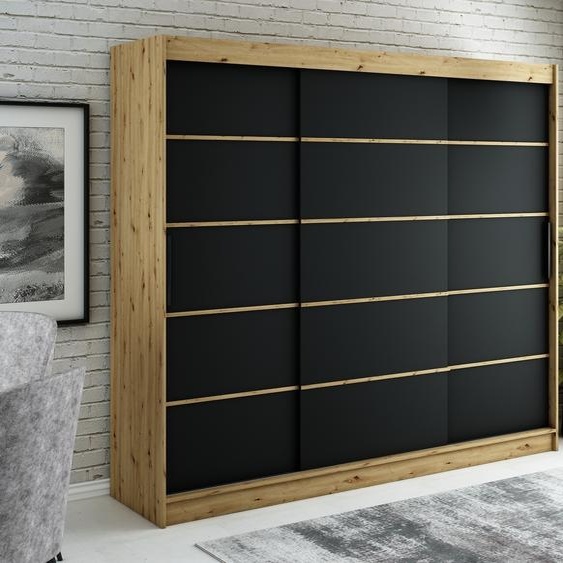 MINIO Armoire 250 cm LETO V1 Noir mat / Chêne Artisan