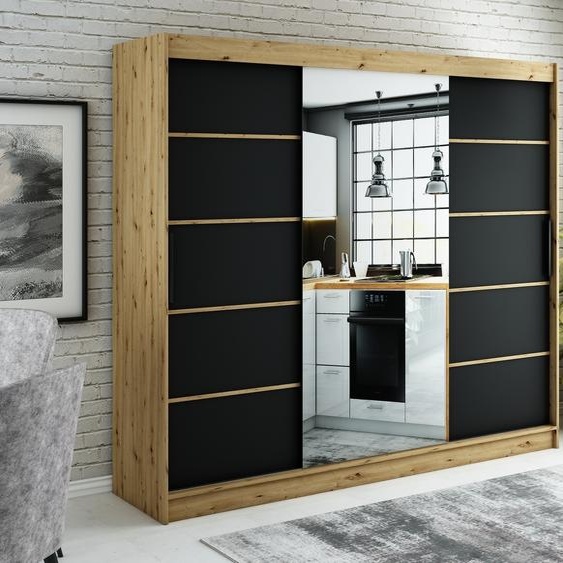 MINIO Armoire 250 cm LETO V2 Noir mat / Chêne Artisan