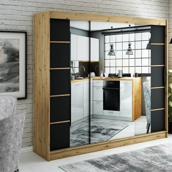 MINIO Armoire 250 cm LETO V4 Noir mat / Chêne Artisan