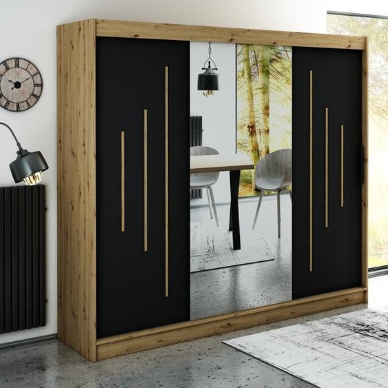 MINIO Armoire 250 cm LETO Y1 Noir mat / Chêne Artisan