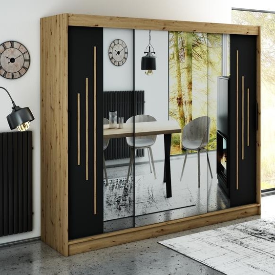 MINIO Armoire 250 cm LETO Y2 Noir mat / Chêne Artisan