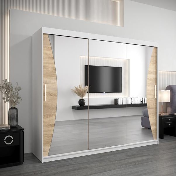 MINIO Armoire 250 cm MONACO Blanc / Chêne Sonoma
