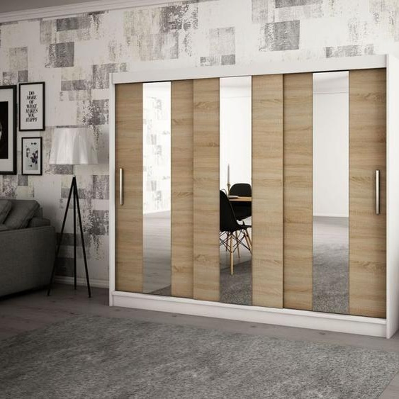 MINIO Armoire 250 cm POLE blanc mat / chêne Sonoma