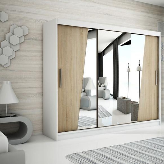 MINIO Armoire 250 cm RHOMB Blanc mat / Chêne Sonoma