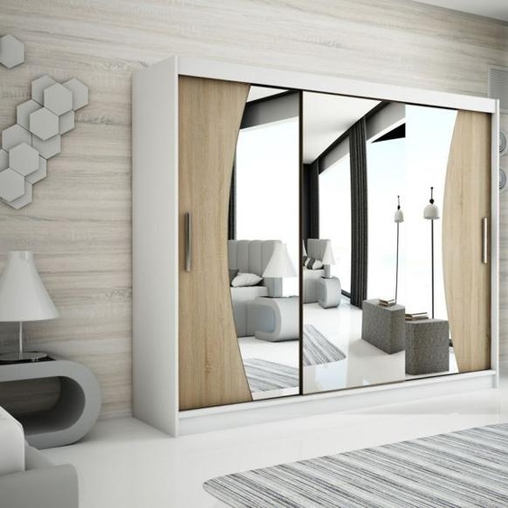 MINIO Armoire 250 cm WAVE Blanc / Chêne Sonoma