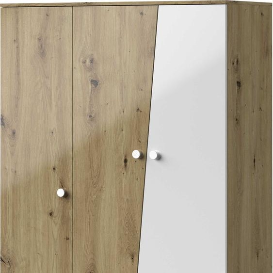 Minio, Armoire à portes battantes, Armoire Nantes 120 cm, Façades brillantes, Chêne Artisan/Couleur blanche
