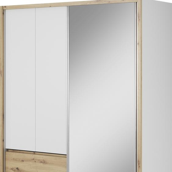 Minio, armoire, armoire à portes battantes, SARA, 150cm, blanc / couleur chêne artisan