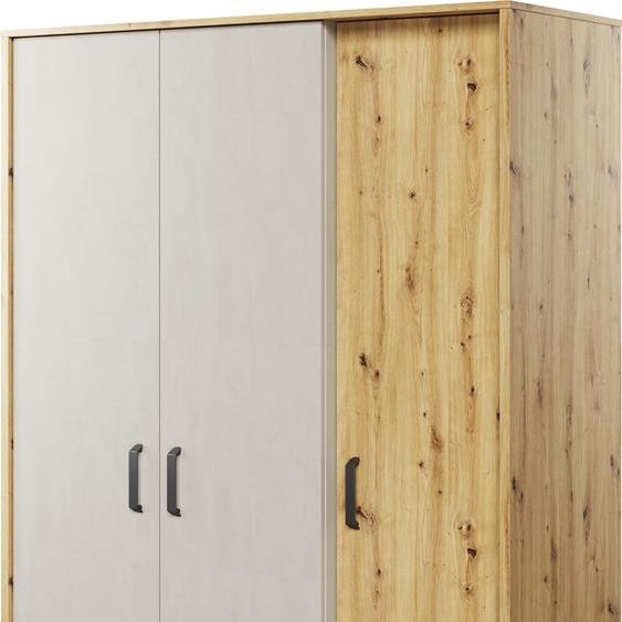 MINIO Armoire avec éclairage QUBIC 2 Chêne Artisan / / Raw Steel / Silk Flou