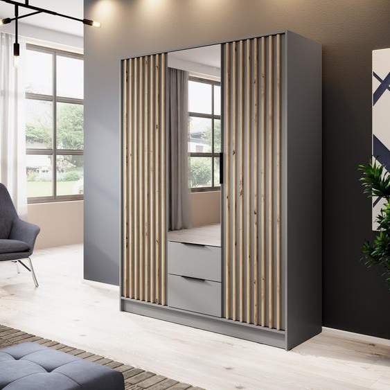 MINIO Armoire avec miroir NELLY 3D Chêne Artisan / Gris