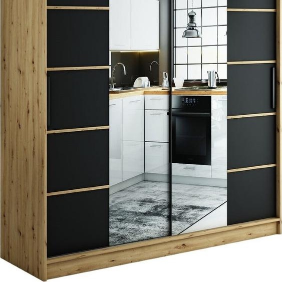 Minio, Armoire LETO V4, 200 cm, Chêne Artisan / Couleur noir