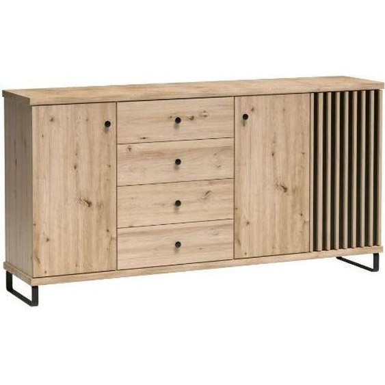 Minio, commode CALI 20, lamelles, 183 cm, avec pieds en métal, chêne Artisan / couleur noire