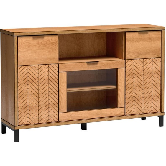 Minio, Commode Fonte 158 cm, 3 portes, chêne caramel