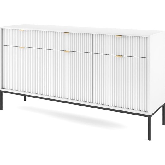 Minio, commode NEVADA, 154 cm, poignées dorées, couleur blanche
